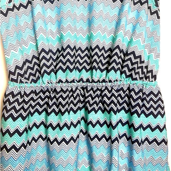 LOVE, FIRE Blue & Teal Chevron Zig Zag Midi Dress, Size S - Picture 5 of 8